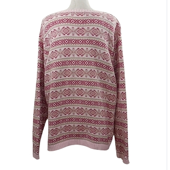 L.L. Bean Vintage Sweater Pink Tan Fair Isle Ribbed Cotton Knit Oversized - Picture 8 of 14